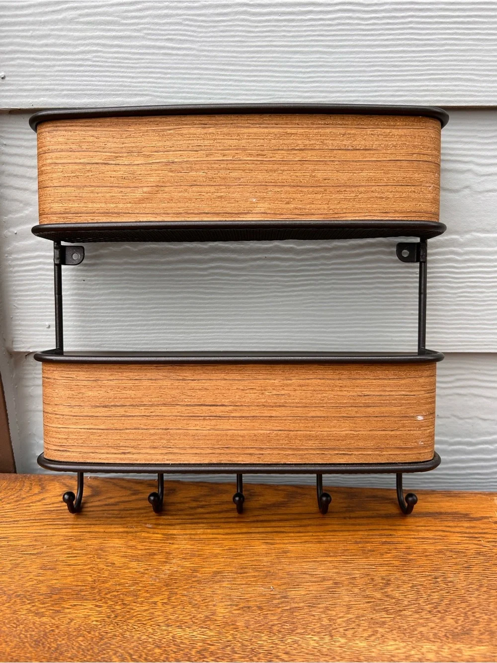 Mid Century Modern Wall Shelf with Hooks – Home Decor
